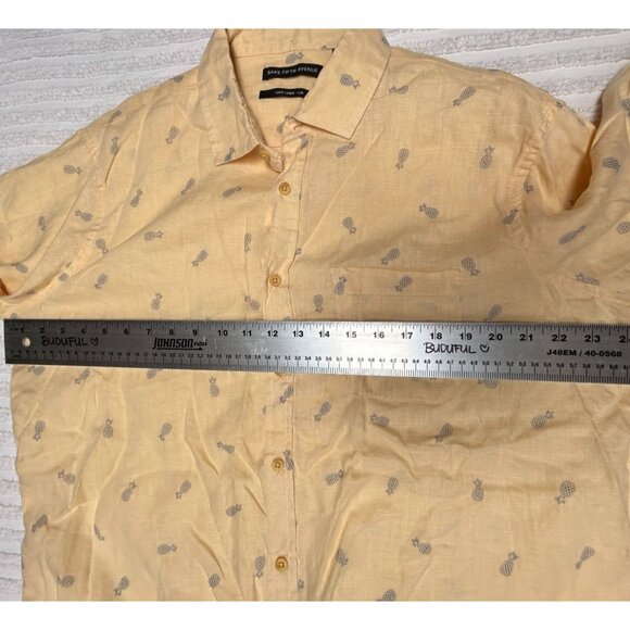 SAKS FIFTH AVENUE Mens Pineapple-Print Short Sleeve Shirt Size XL Yellow Linen - Picture 6 of 7